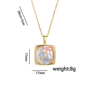 Baroque enamel floral pendant necklace with freshwater pearl and size dimensions