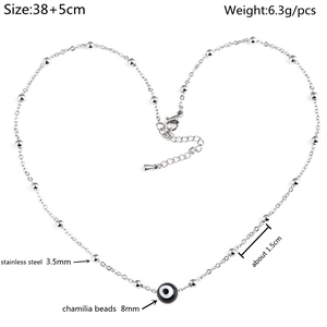 Detail of waterproof stainless steel bead chain with 8mm evil eye pearl and adjustable clasp
