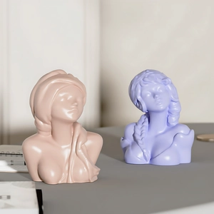 Artistic female bust silicone molds for candles and plaster in pink and purple tones
