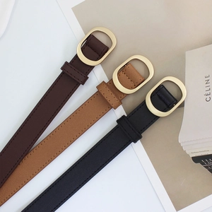 Drei minimalistische Damen-Ledergürtel in Schwarz, Braun und Khaki mit Gold-Schnallen