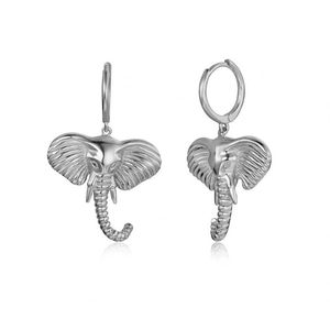 Silver elephant head dangle hoop earrings made of s925 silver in a minimalist style
