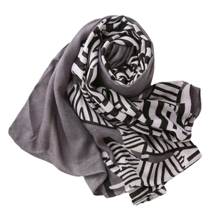 Dual-sided striped cotton linen shawl and summer sunscreen scarf for women in grey and black