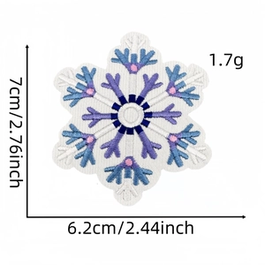 Detailed dimensions of snowflake embroidery patch with precise needlework measurements