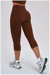 Close-up of high-waist yoga shorts with V-shaped stitching for a butt-lifting effect