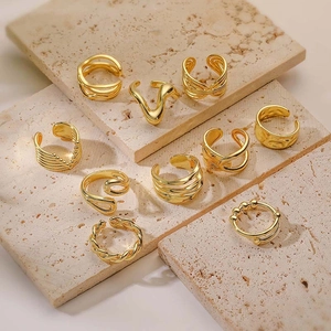 Copper Rings Irregular Fluid Lines Twisted Rope Round Beads Open Adjustable Minimalist Fashion Jewelry For Women