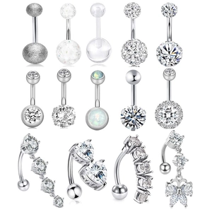 Stainless Steel Belly Button Rings Navel Piercing Jewelry Heart Star Butterfly Cubic Zirconia Opal Styles For Women