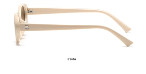 Side view of retro oval sunglasses in cream white showing frame thickness and metal hinge detail