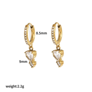 18k gold plated heart earrings with clear crystals and dimensions 8.5mm, 2.2g