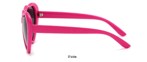 Side view of pink heart-shaped sunglasses showing temple profile on white background