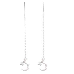 Elegant S925 sterling silver star and moon tassel earrings with sparkling cubic zirconia