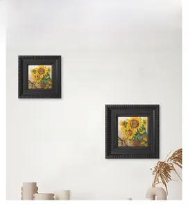 Detail of square black picture frame with textured finish in 8x8 and 10x10 inch sizes