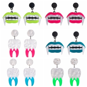 Halloween Vampire Fangs Teeth Earrings Acrylic Lip Dangle Drop Jewelry Party Accessory Women