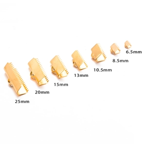 Golden stainless steel ribbon crimp ends in multiple sizes for DIY jewelry making