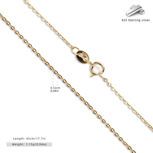 Macro detail of 45cm S925 sterling silver gold plated cable chain with S925 hallmark