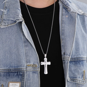 Collier hip hop pour hommes avec pendentif double croix en acier inoxydable et veste
