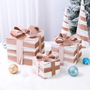 Three-piece Nordic fabric Christmas gift boxes with velvet ribbons for festive decoration