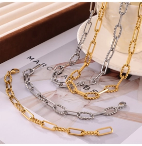 Close-up of hip-hop titanium steel chain necklaces with twisted and geometric links
