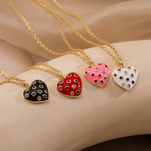 Bohemian Heart Pendant Necklace Gold Plated Copper Colorful Zircon Enamel Drip Small Jewelry For Women Elegant Accessory