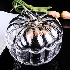 European pumpkin shaped crystal glass fruit bowl storage jar with lid for home decor