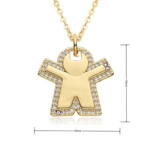 Detail showing the 18mm by 19mm gold pendant dimensions with zircon inlay details