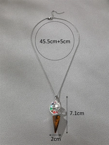 Detailed size view of silver tree of life pendant necklace with tiger eye crystal stone