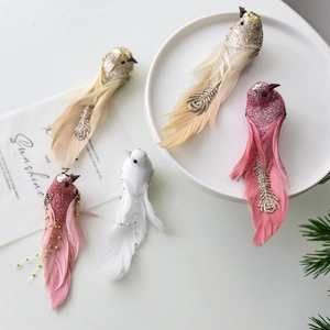 Artificial Birds Christmas Tree Ornaments Glitter Foam Natural Feather Sparkly Wedding Event Party Decorations