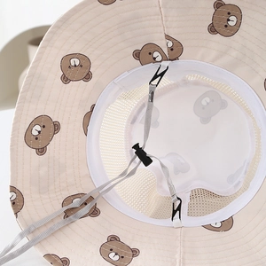Chapeau de soleil pour enfants respirant avec imprimé ours, doublure filet et mentonnière