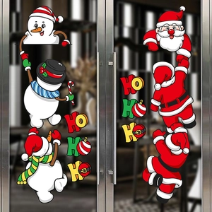 Cartoon Santa Claus and snowman static window stickers for Christmas home and shop decor