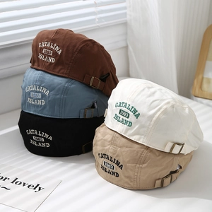 Kids vintage 1983 embroidered cotton berets in brown, blue, black, white and khaki colors