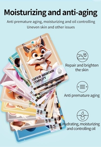 Detailed view of MOIKA animal sheet masks featuring fox and panda hydrating packages