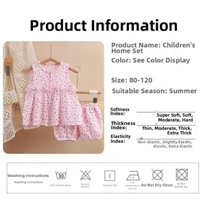 Detail view of pink floral cotton toddler pajama set with size charts and fabric features