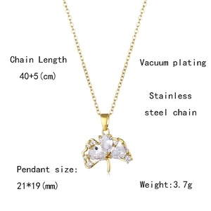 Technical specs of golden ginkgo leaf necklace with pendant size and chain length