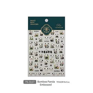 5D embossed nail art stickers featuring cute panda and bamboo designs for manicure