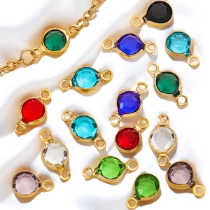 Round Stainless Steel Crystal Jewelry Connectors Pendants Colorful Faceted Glass Charms For DIY Necklace Bracelet Making