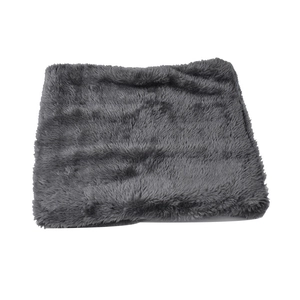 Close-up of grey chenille neck warmer with soft thermal lining for winter warmth