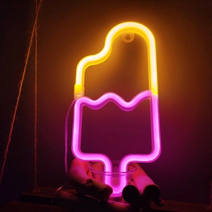 Popsicle-shaped LED neon sign with pink and yellow light for wall decoration