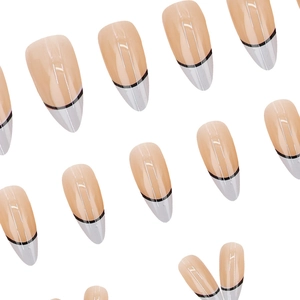 French light blue amber press-on nails with silver matte tips and nude base