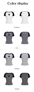 Display a colori di t-shirt Y2K slim fit con stampa a stelle in quattro varianti