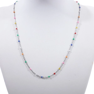 Enamel Beaded Necklace 304 Stainless Steel Thin Cross Chain Minimalist Colorful Round Bead Jewelry For Women Trendy