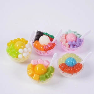 Five-piece set of miniature faux fruit dessert bowls with colorful ice cream scoops