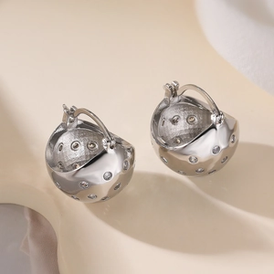 Elegant silver irregular geometric zircon earrings with polished metal and lever-back hooks