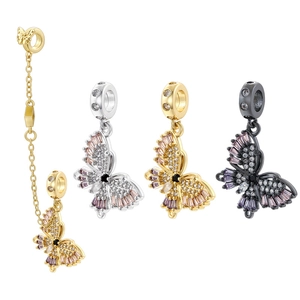 Butterfly Pendant Jewelry Accessory Colorful Cubic Zirconia Copper DIY Findings Safety Chain For Bracelet Necklace Fashion