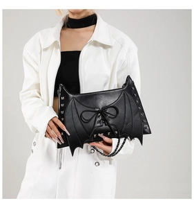 Sac à bandoulière gothique ailes de chauve-souris pour femme, sac tendance en cuir PU noir.