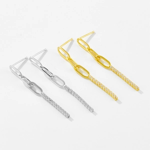 Boucles d'oreilles pendantes en argent S925 avec strass scintillants en or et argent