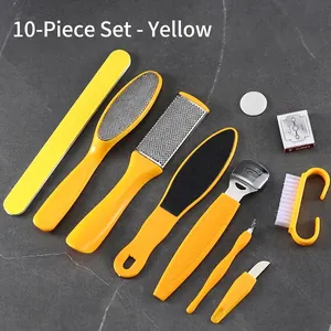 Professional 10-in-1 yellow pedicure set for foot care and callus removal