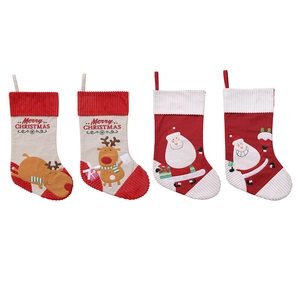 Set of 4 large Christmas stockings with reindeer and Santa Claus embroidered patches