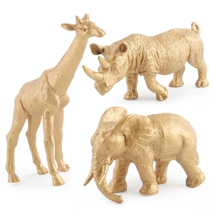 Set di figurine di animali da safari dorate con giraffa, rinoceronte ed elefante decor