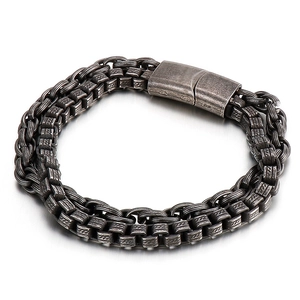 Vintage titanium steel pearl bracelet for men featuring box chain and layered metal design