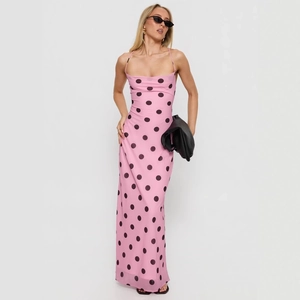 Slim fit pink polka dot sundress with back tie detail for summer island vacations