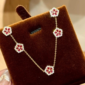 Flower Pendant Necklace Copper Real Gold Plated Zircon Sweet Elegant Clavicle Chain Korean Style Jewelry For Women